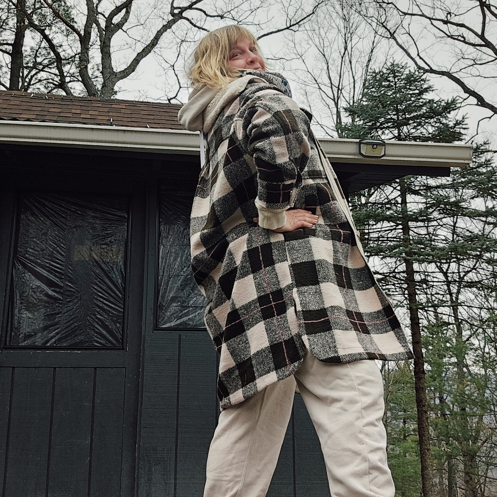 Varley Brown and Cream Checkered Teddy Jacket